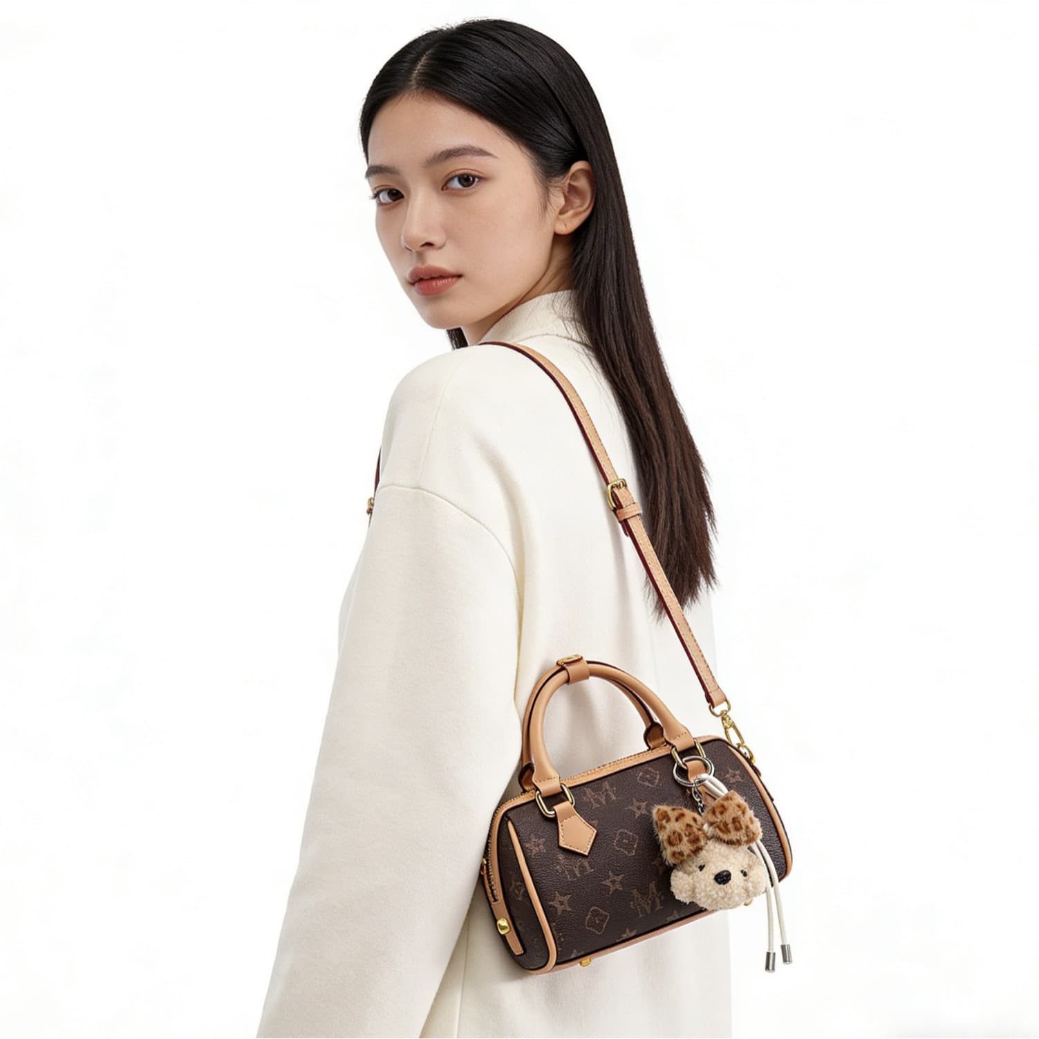 miss gail Versatile Handbag Niche Exquisite Puppy Charm Print Boston Crossbody Shoulder Bag for Women