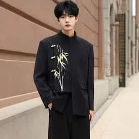 Tang-style Chinese bamboo embroidery jacket men's spring new casual blazer men's embroidered loose casual suit