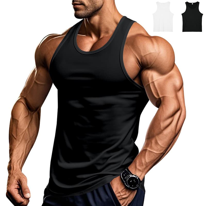 2025 Cross-border European and American Men's Sports Fitness GYM Training Elastic Quick-Dry Muscle Aesthetic I-Zi Solid Color Vest