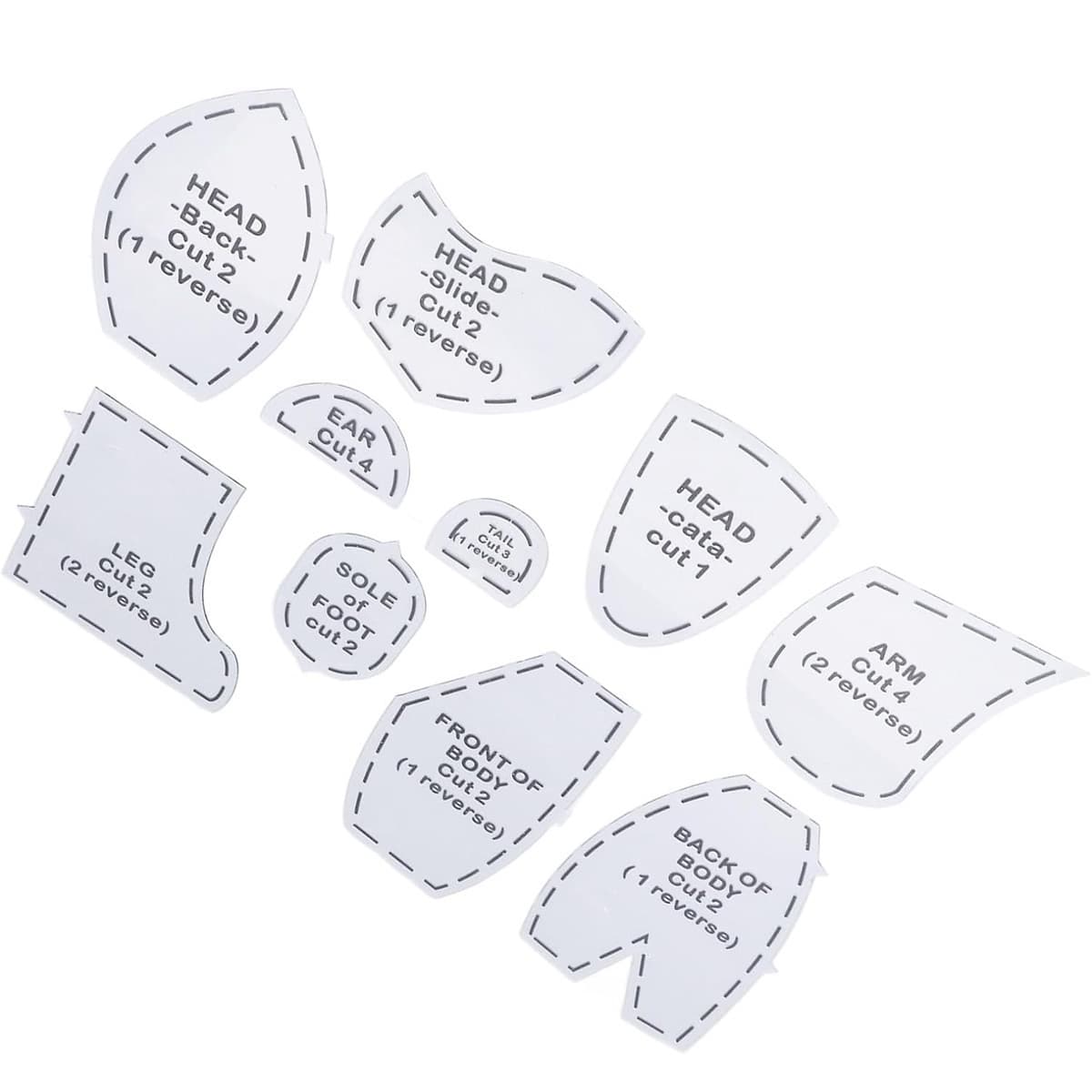 10-piece set memory bear sewing pattern templates, memory bear rule template collection with measuring scale