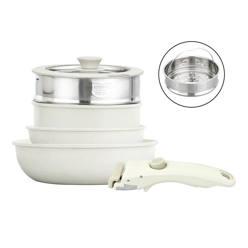 6-Piece Detachable Handle Cookware Set, Non-Stick Frying Pan, Outdoor Stackable Pots, Portable Camping Nesting Cookware Set