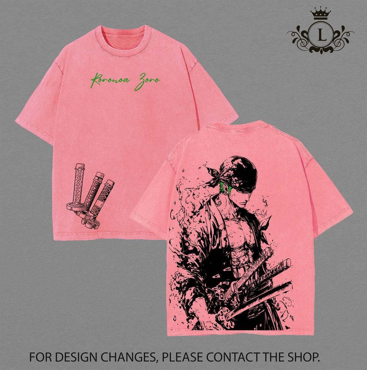 Cross-border exclusive for Zoro Three Swords OP Vintage Washed Oversized Anime