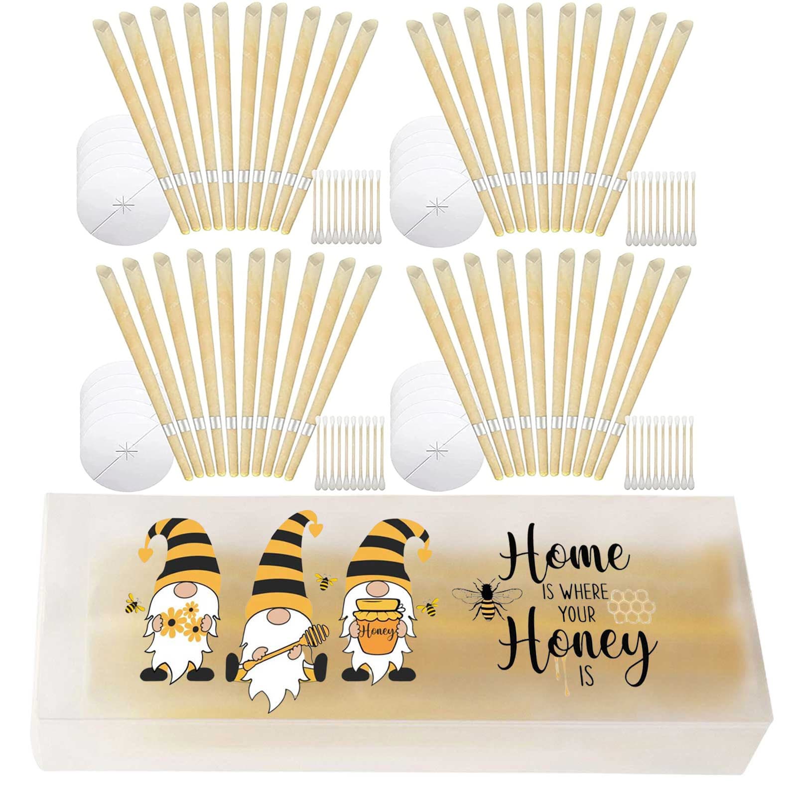 Bee Frosted / Silver Label Horn Ear Candle / Scented Ear Candle / Horn-Shaped with Plug 10-Piece Set with Tray and Cotton Swabs