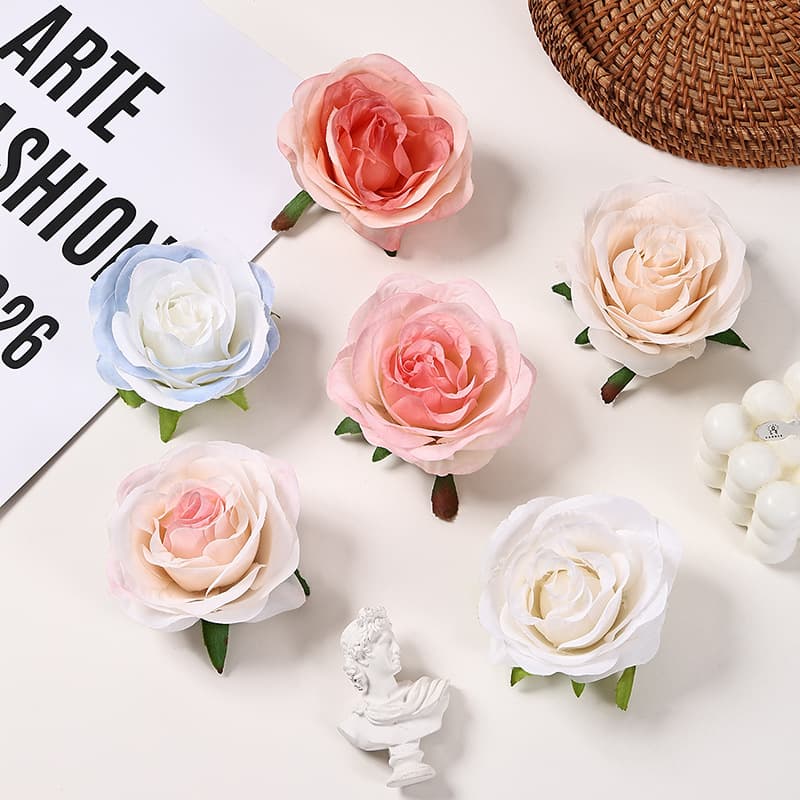 Rose Flower DIY Artificial Flowers Handmade Flower Material Wedding Hair Decoration Decorative Flower Wall Rose Head Dried Flower Bouquet
