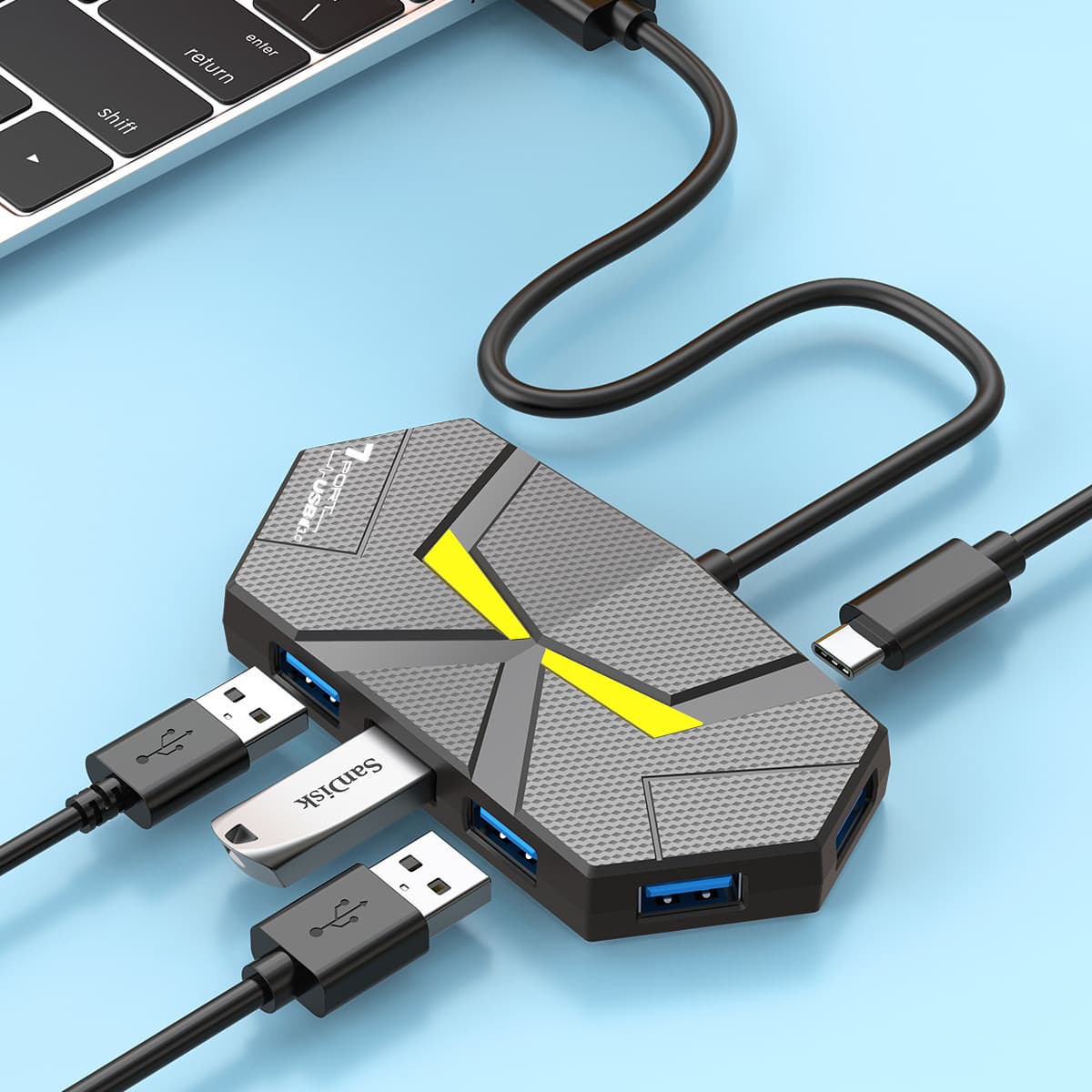New colorful atmosphere light HUB3.0 high-speed splitter to expand laptops and turn it on and off