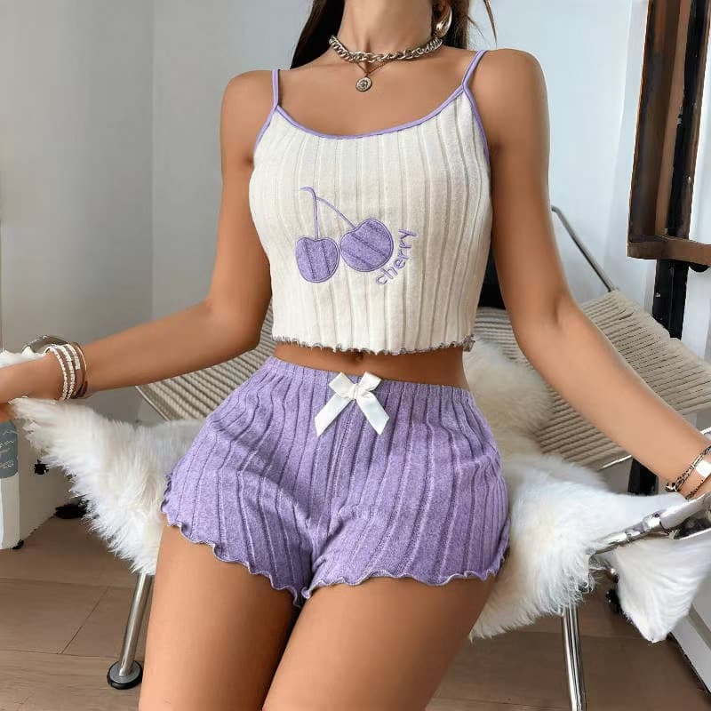 Foreign trade cross-border hot item Amazon European and American style embroidered pajamas for women brushed camisole shorts suit home clothes