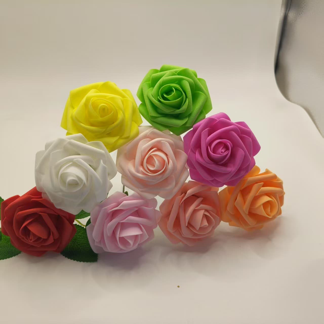 Manufacturer wholesale 8cm foam imitation rose wedding decoration bouquet wrist flower with stem DIY craft