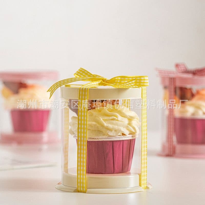 Mini 2/3 inch Round Card Sleeve Paper Cup Cake Packaging Box Transparent Plastic Cake Box Dessert Takeout Container