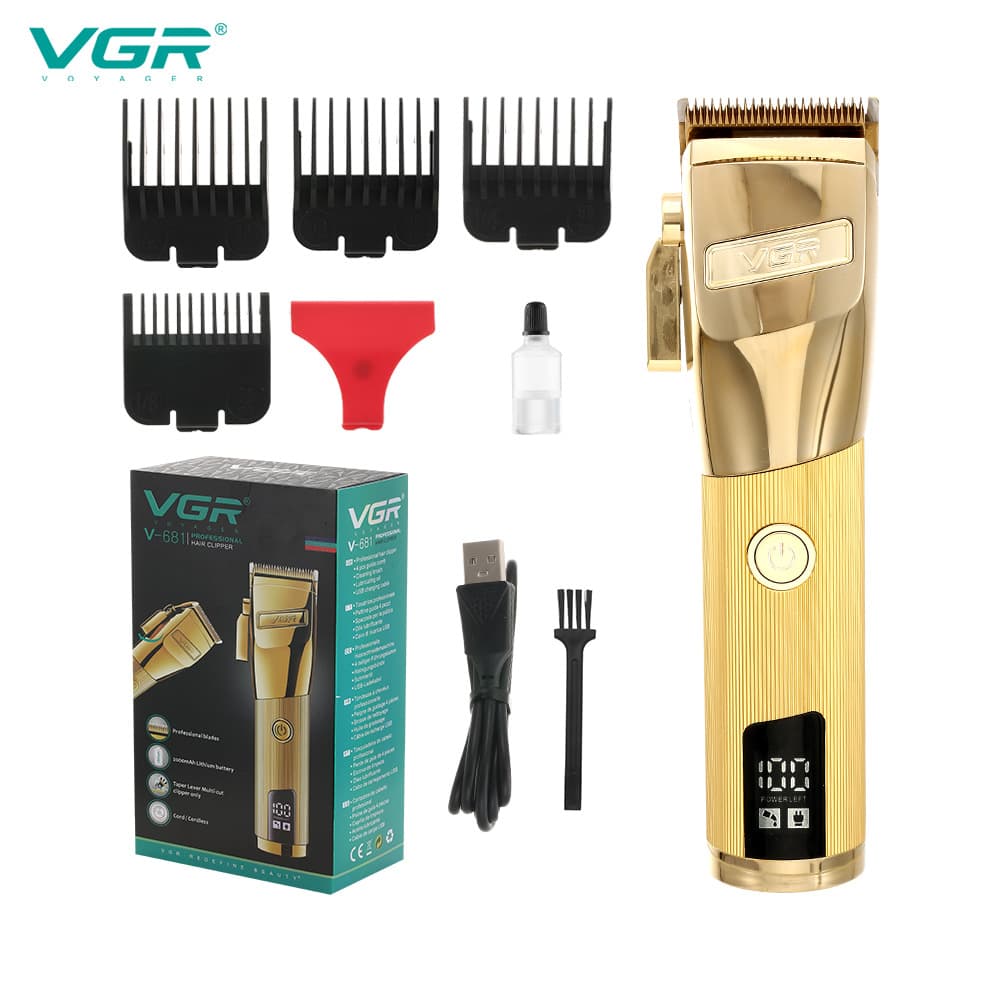 VGR681 Professional Hair Salon Electric Hair Clipper LCD Digital Display Oil Head Trimmer Rechargeable Haircut Machine for Men