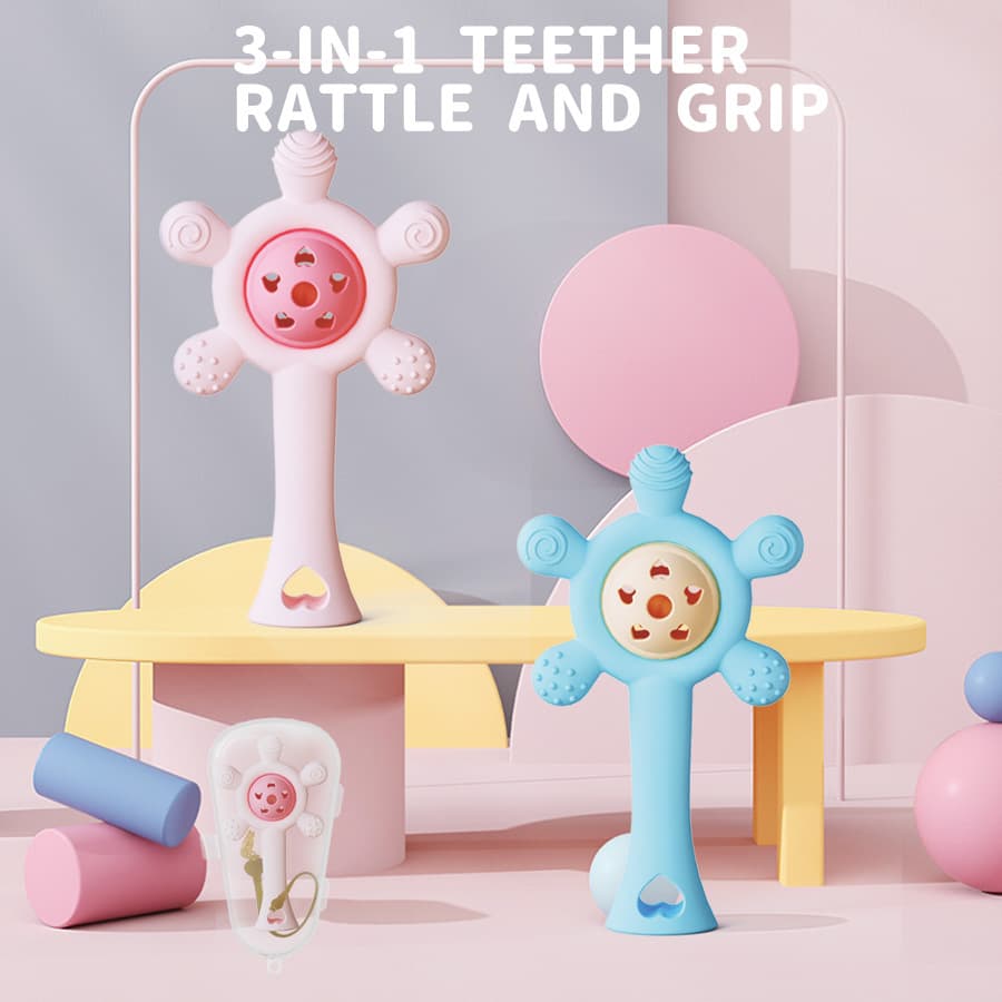 Cross-border Ferris Wheel Hand Rattle Teether 6-12 Months Food-Grade Silicone Baby Teething Relief 0-6 Months