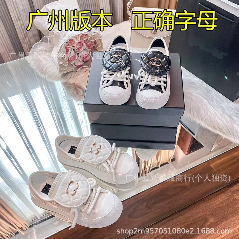 Chanel-Style 2025 New Thick Sole Slip-On Lace-Up Backpack Buckle Canvas Shoes, Casual Biscuit Shoes White Shoes for Women Single Shoes
