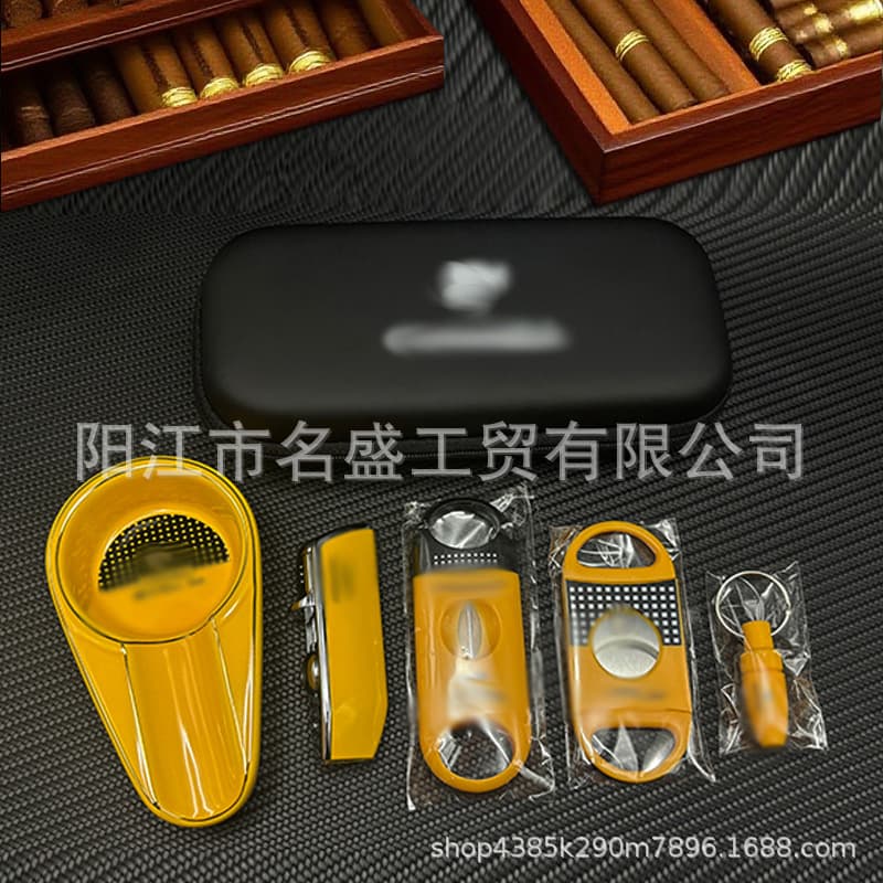 Cigar Cutter Set Cigar Scissors 3-Piece Set Cigar Lighter Ashtray Cigar Knife Tool Cigar Storage Bag
