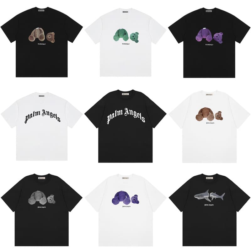 2026 summer trendy brand pa decapitated bear heavy cotton short-sleeved palm tree teddy bear shark print T-shirt