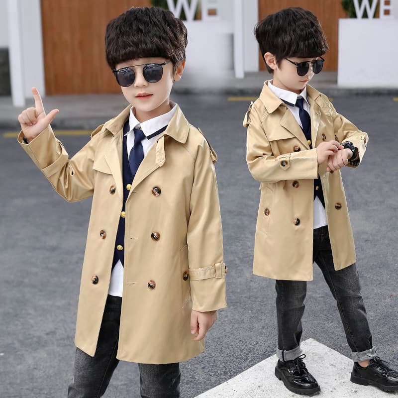 Export 2025 New Children's Windbreaker Coat, Spring/Autumn Wear Mid-Long Boys' Windbreaker, British Style Trendy Boy's Coat