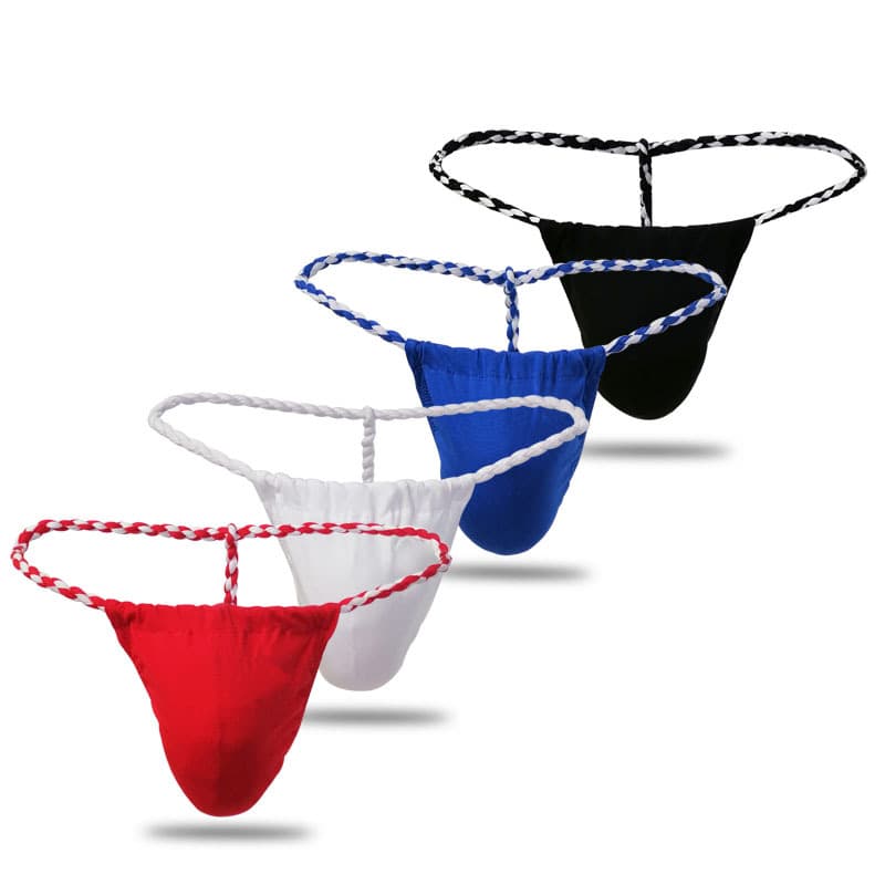 Japanese Style Woven Rope Thong, Cotton Men's Sexy T-Back, Minimalist Embroidery New Handmade Woven Hot Single Strap