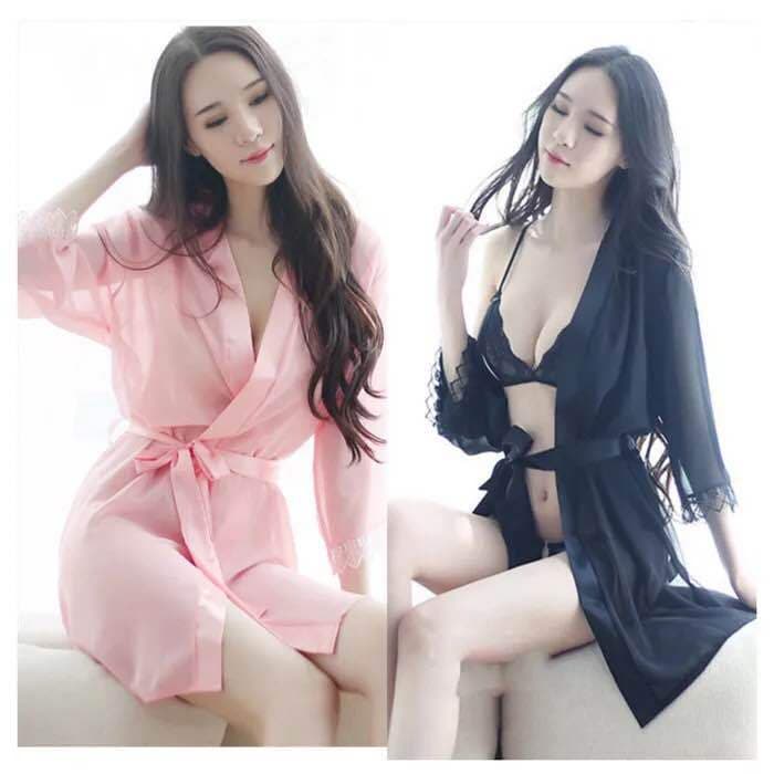 Lingerie Women Plus Size Set Sheer Lace Sleepwear Robe Open Crotch Panties Drop Shipping