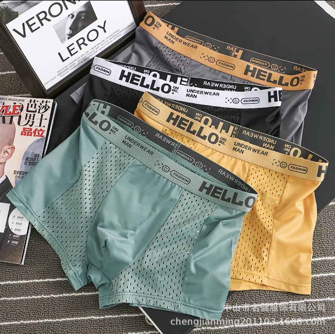 Men's Ice Silk Mesh Summer Thin 5A Antibacterial Underwear, Comfortable Breathable Boxer Briefs Wholesale