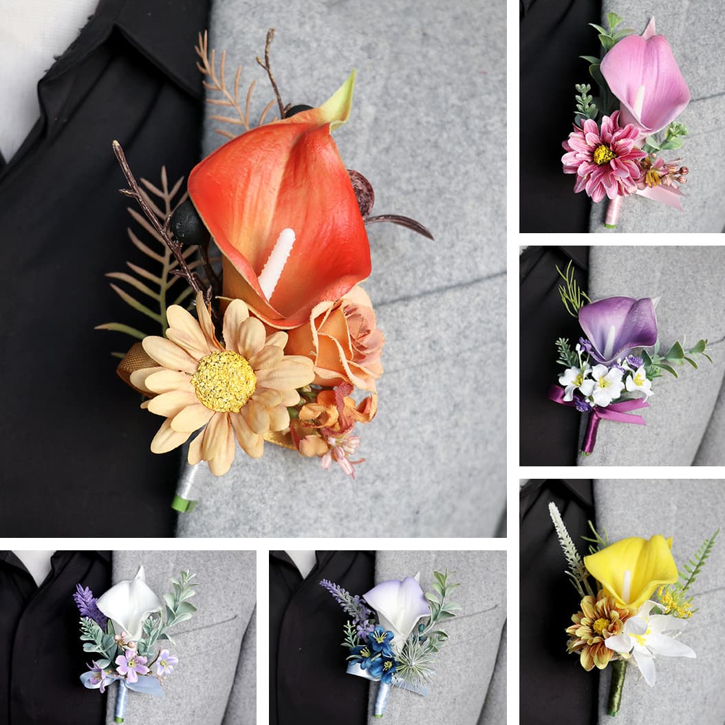 Cross-border Simulated Calla Lily Brooch Groom Bride Wedding Ceremony Corsage Western Handmade Bouquet Clothing Lapel Flower