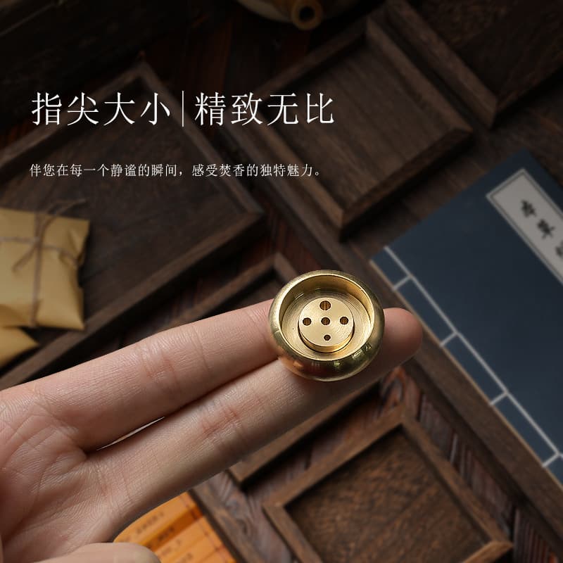 Pure Copper Drum-Shaped Five-Hole Incense Holder Metal Incense Stand Stick Incense Burner Incense Tray Sandalwood Incense Base Agarwood Multi-Hole Incense Plate Incense Stand