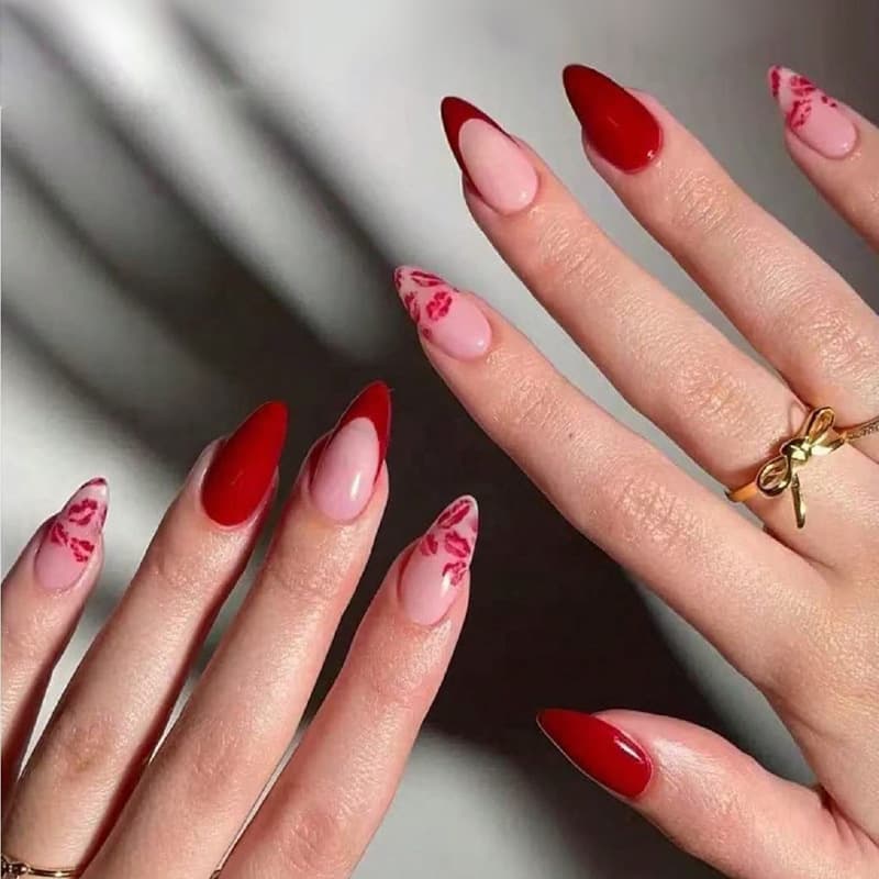 Hot-selling handmade press-on nails, nude pink French lip print ombre, spicy girl nail art, reusable finished product, 24 pieces