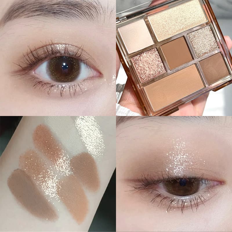 Affordable Portable MGL Multi-Functional Eyeshadow Palette with Pearl Shimmer for Beginners Seven Colors Earth Tone Matte