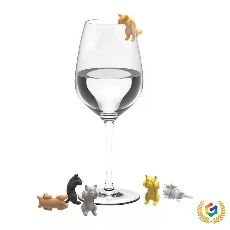 ↑6 Pcs Lazy Cat Wine Glass Markers New Year Party Silicone Cup Identifiers Cocktail Stemware OTO