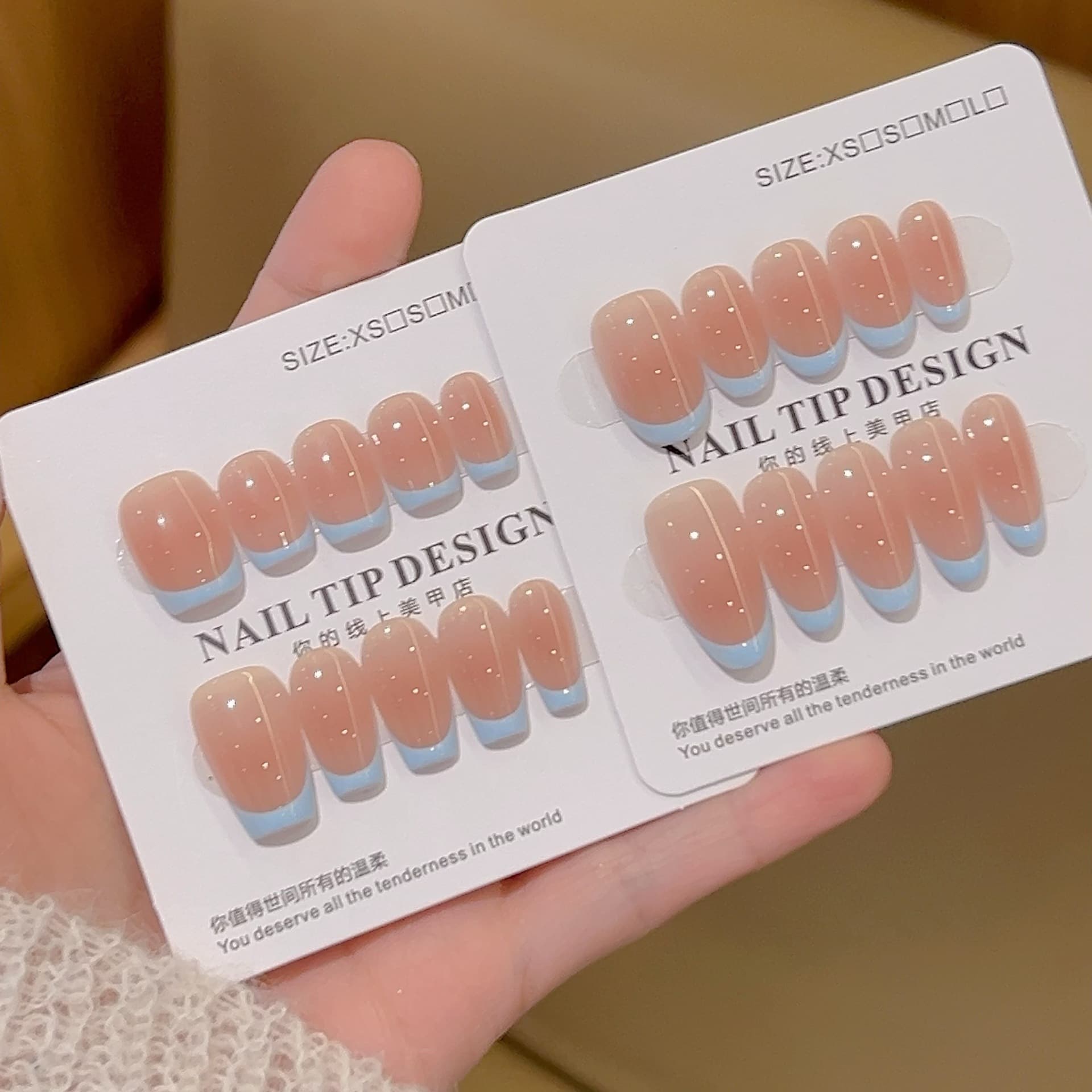 【Low-Key French Baby Blue】Ice-Clear Blush Blue French Handmade Press-On Nails 450 Styles with Box and Tool Kit
