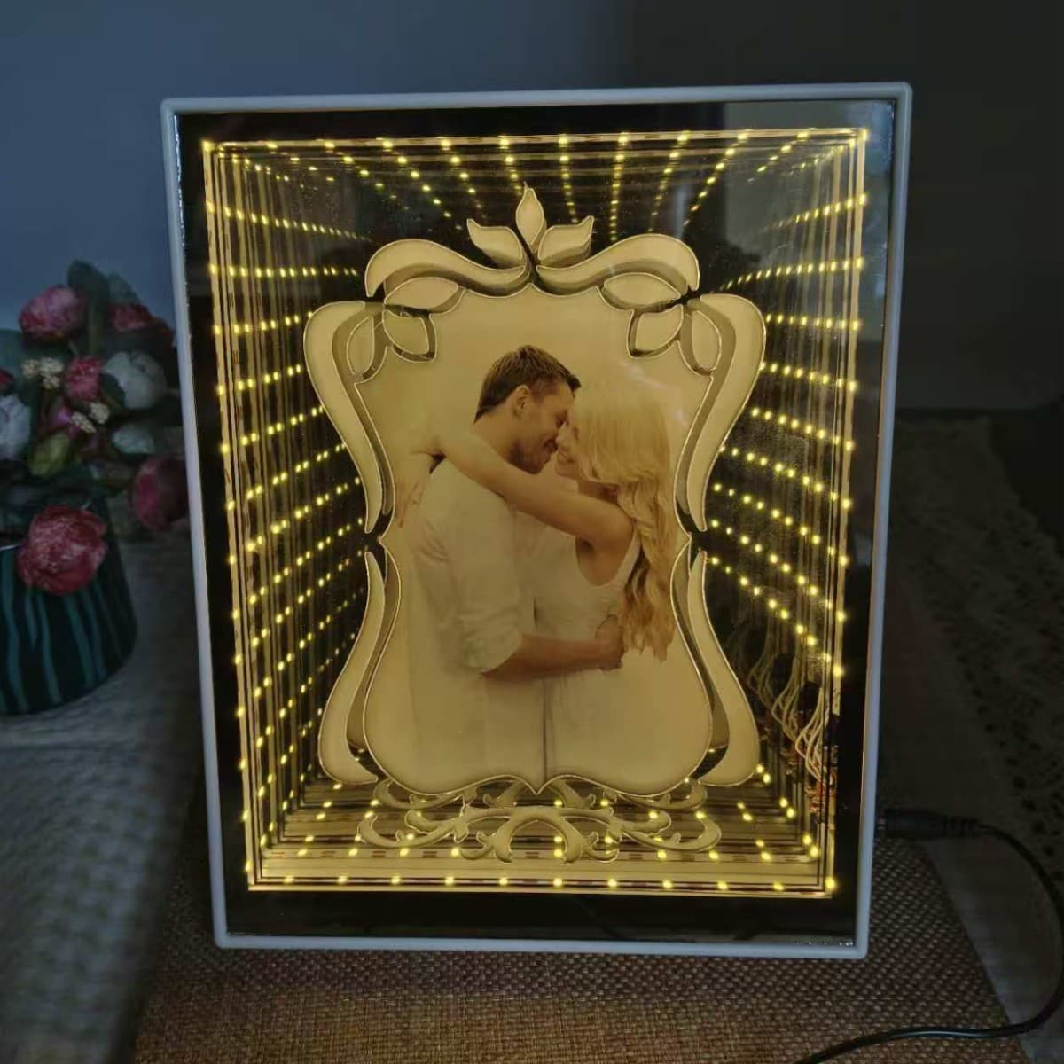 6/8/10 Inch 3D Lighted Photo Frame Magic Mirror Tabletop Display, Cross-border Gift for Festivals and Memorials, Creative Picture Frame