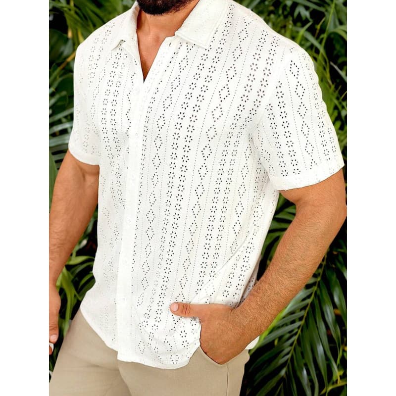 I 90745 Lace Short Sleeve Mens Shirt Lace short-sleeved casual shirt