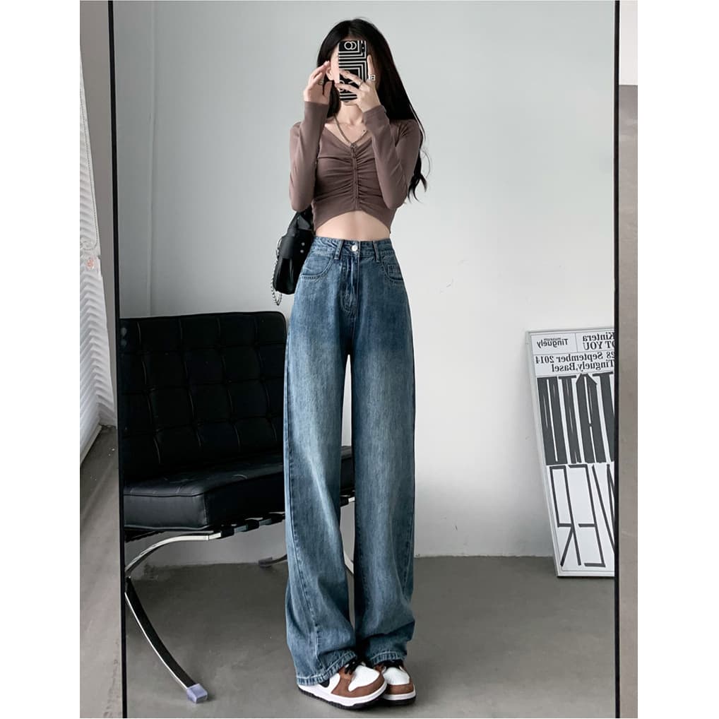 Narrow wide-leg jeans for women in spring and summer new style loose casual high-waist drape versatile slim straight floor-length mopping pants