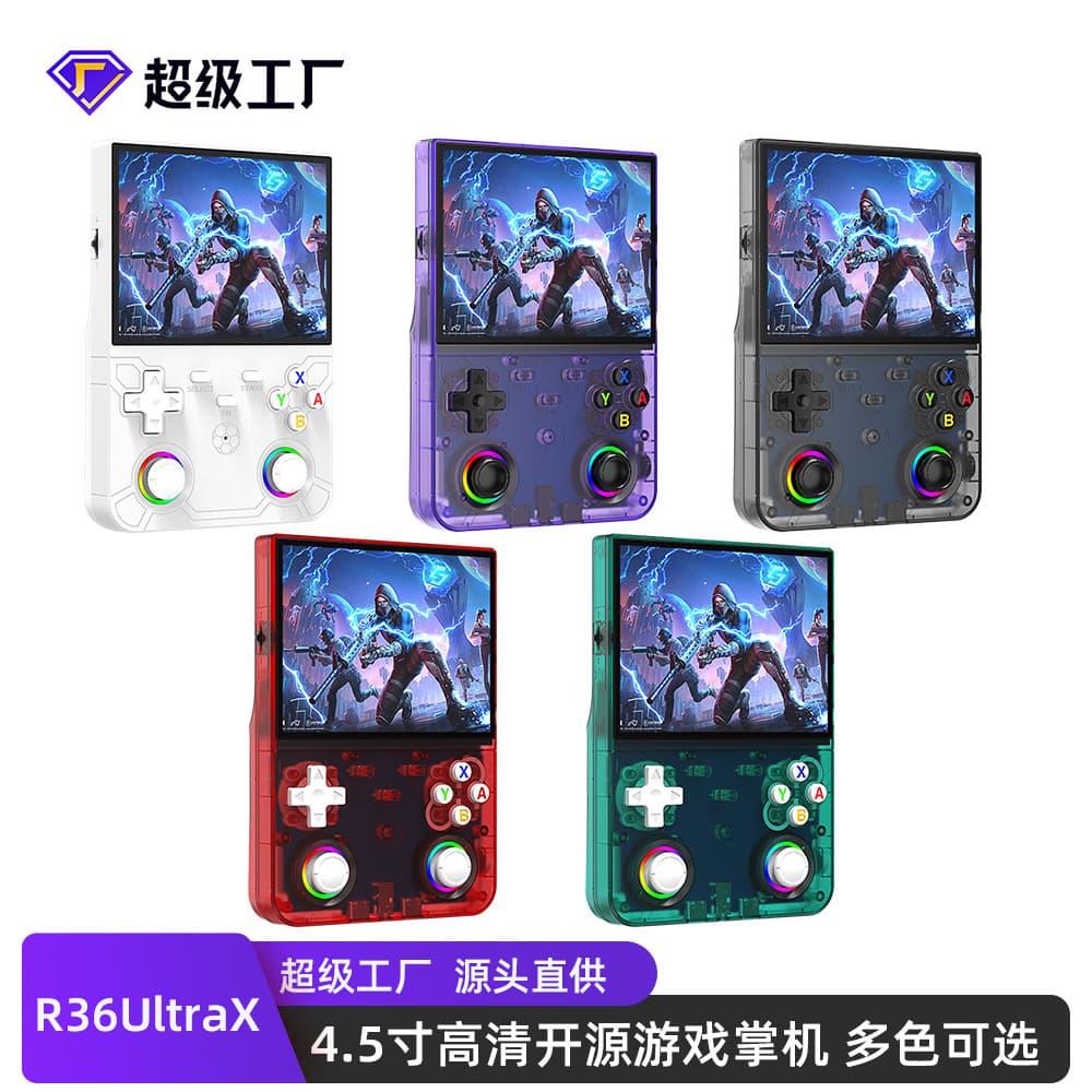 The new cross-border R36Ultra X open source game handheld 4.5-inch large screen supports wifi connection with RGB light