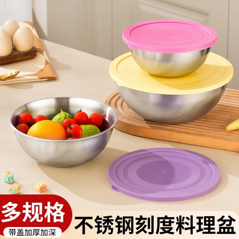 Cross-border stainless steel Japanese salad bowl kitchen baking and basin household cooking basin egg basin mixing bowl wholesale