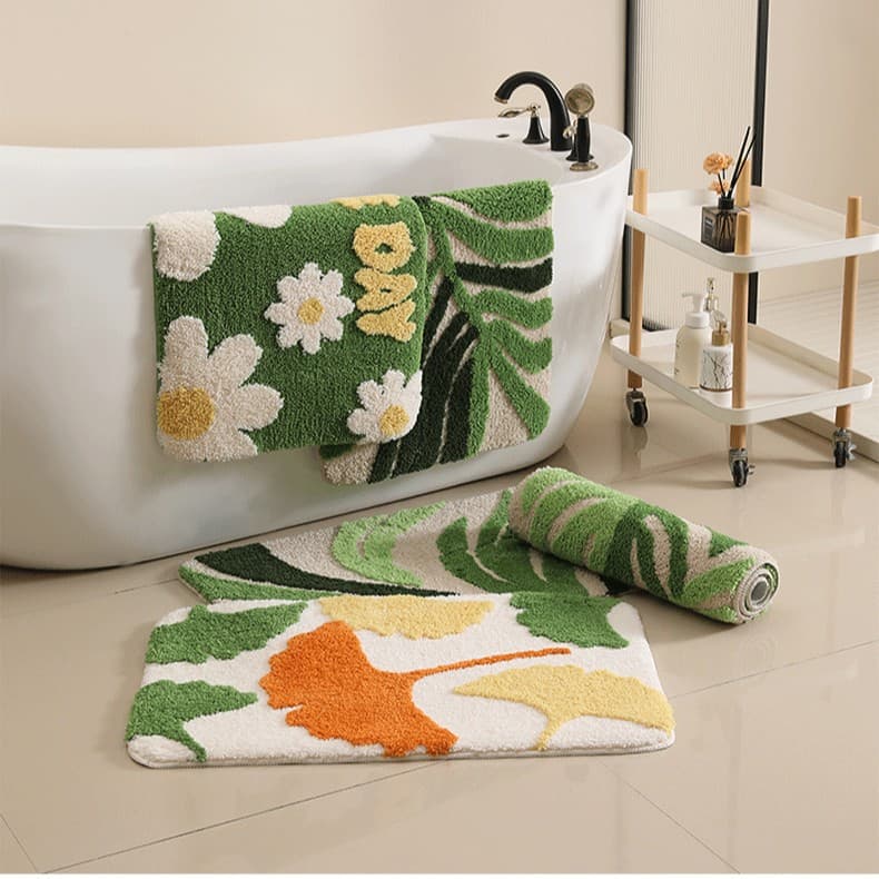 Cross-border Bath Mat Flocked Carpet Machine-woven Thickened Water-absorbing Non-slip Floor Mat Kitchen Bathroom Machine-washable Foot Mat