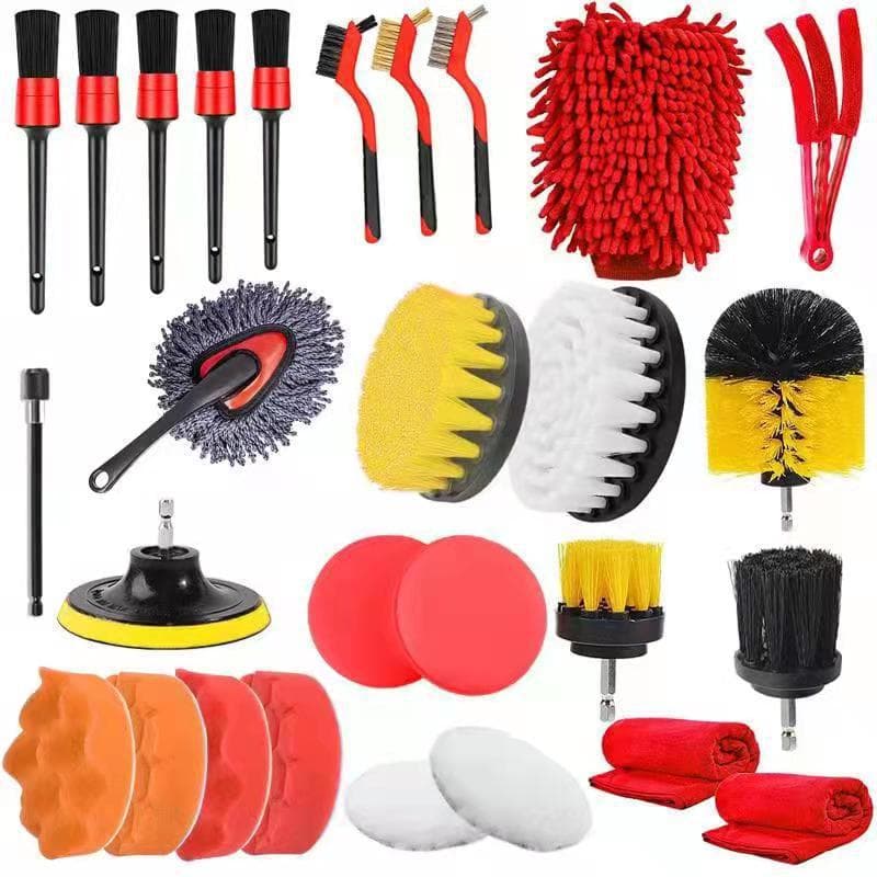 Cross-Border Hot Selling Car Wash Cleaning Brush 28-Piece Set, Electric Drill Brush for Car Tire Polishing, Glass Wiper, Car Wash Brush