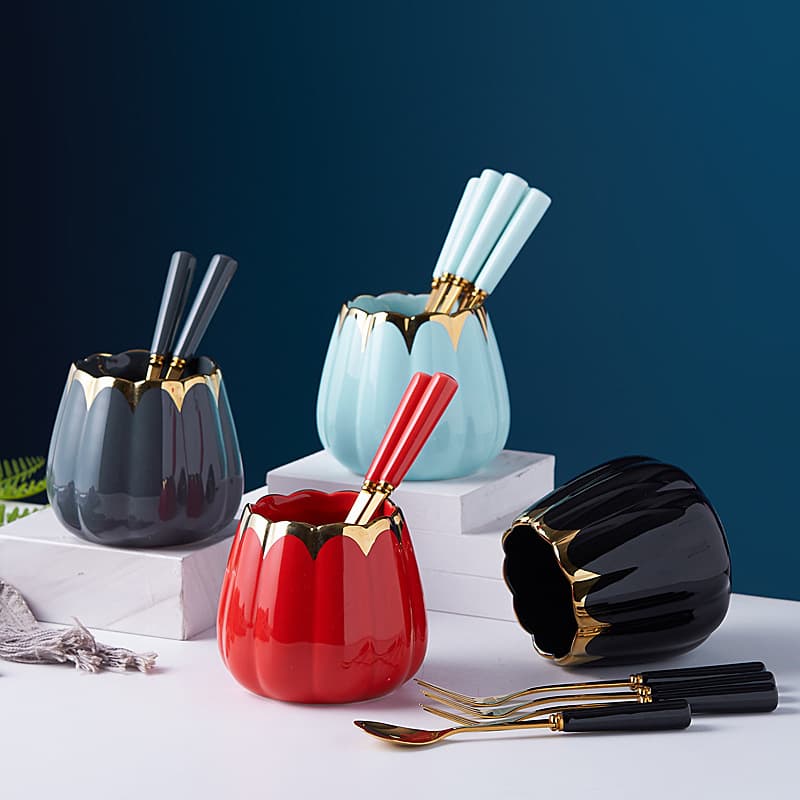 Nordic Ceramic Storage Jar Set Stainless Steel Fruit Fork Spoon Mooncake Knife Coffee Spoon Modern Minimalist Style Home Use
