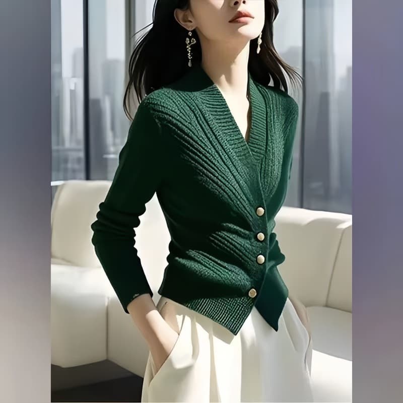 Lazy and super nice solid color sweater 2024 winter beautiful temperament waist with knitted cardigan