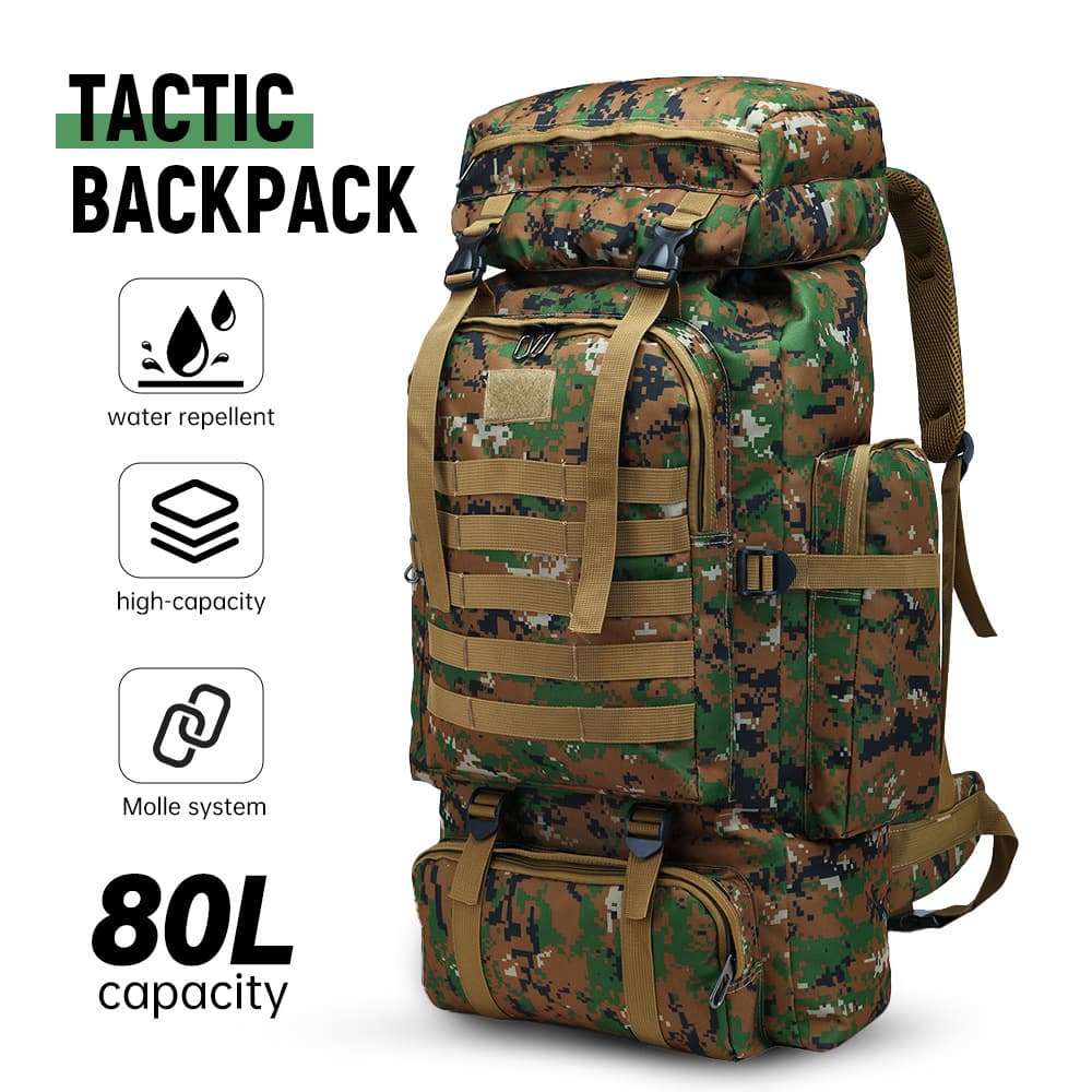 80L Outdoor Sports Hiking Backpack Long-Distance Travel Water-Resistant Camping Trekking Backpack Large Capacity Rucksack