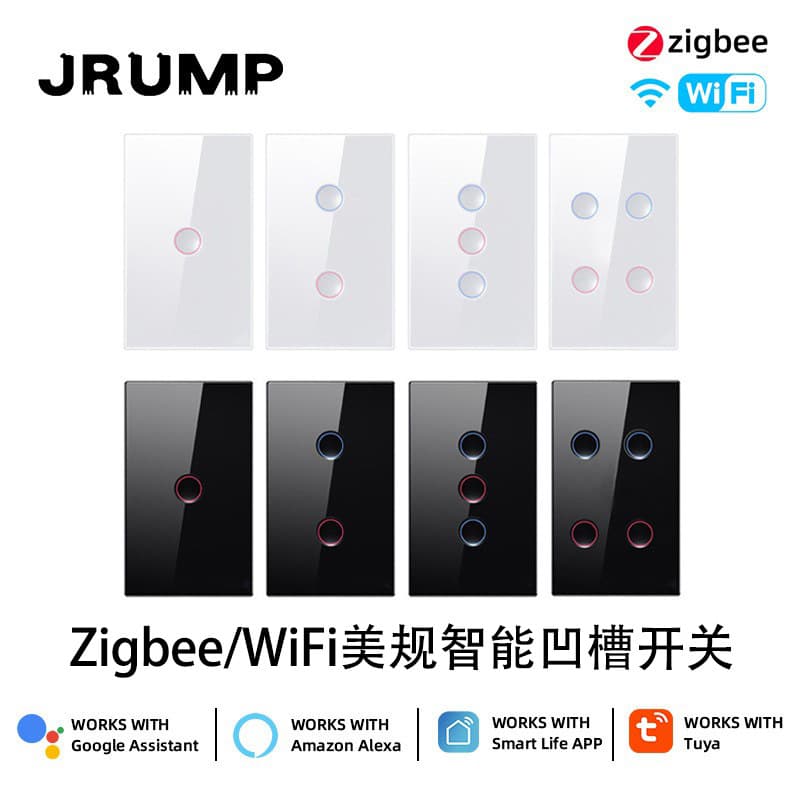 ZigBee/WiFi Smart Switch 2.5D Recessed Style 118 Type US Standard 1/2/3/G Wall Switch Automatic Door