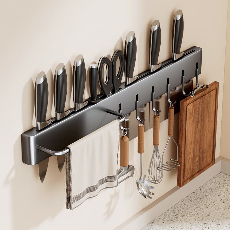 Factory Supply No-Drill Knife Rack Kitchen Storage Organizer Multi-Functional Wall-Mounted Knife Holder