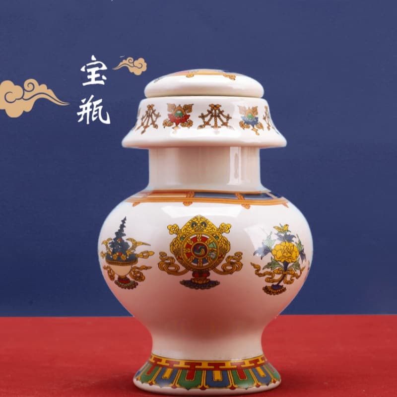 Ceramic Tibetan Eight Auspicious Treasure Bottles, God of Wealth Vase for worshiping Buddha, household ornaments, Ceramic Dragon King, God of Wealth Vase