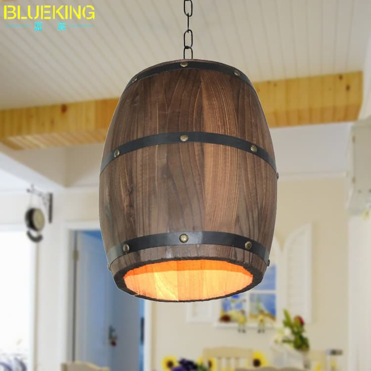 American Retro Log Chandelier Nordic Zhongshan Household Bar Dining Room Living Room Decorative Lighting Barrel Pendant Lamp