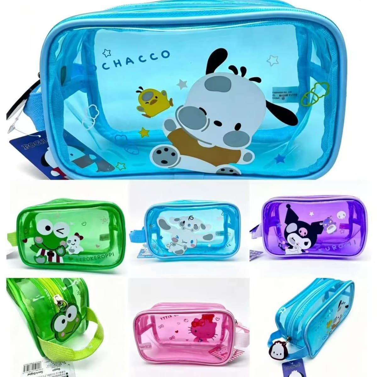 New Cartoon Handle Cosmetic Bag Waterproof PVC Small Items Storage Bag Jelly Color Women's Portable Organizer Bag