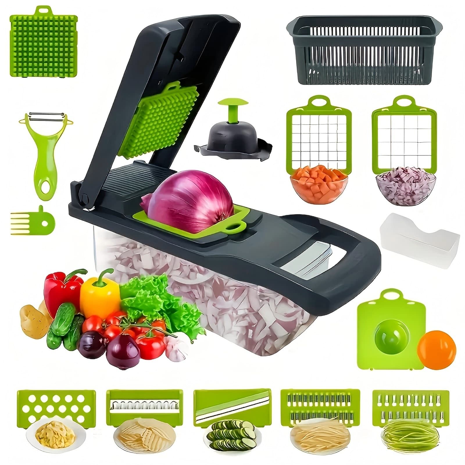 Cross-border 16-piece vegetable cutter set, multi-functional dicing cutter, manual shredder, grater, jelly cutter, vegetable slicer