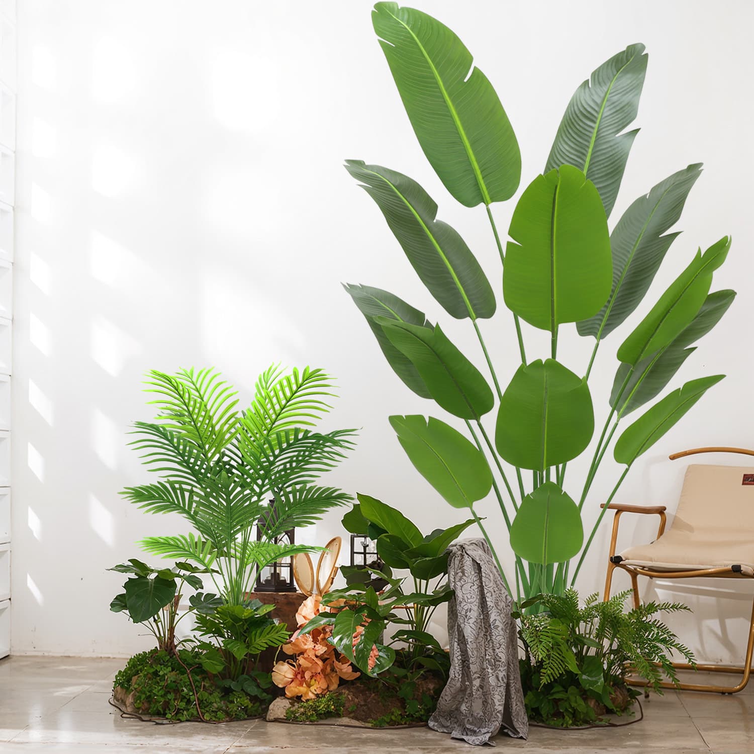 Artificial Traveler's Palm Plant Nordic Style Potted Floor Fake Tree Ficus Decorative Greenery for Living Room