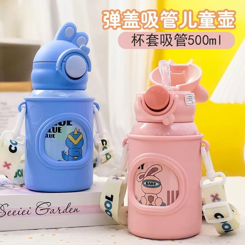 New smart children's thermos cup for female students, high-looking cartoon straw cup, large-capacity cup for primary school students
