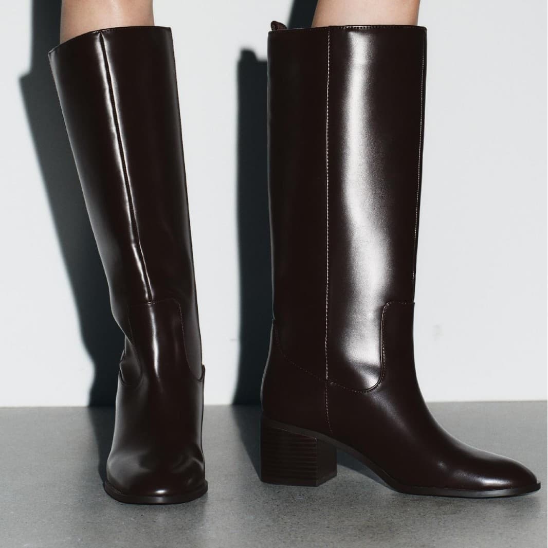 Maillard Style Chunky Heel Knee-High Boots Women Winter Round Toe Riding Boots Brown Chunky High Heel Wide Calf Long Boots