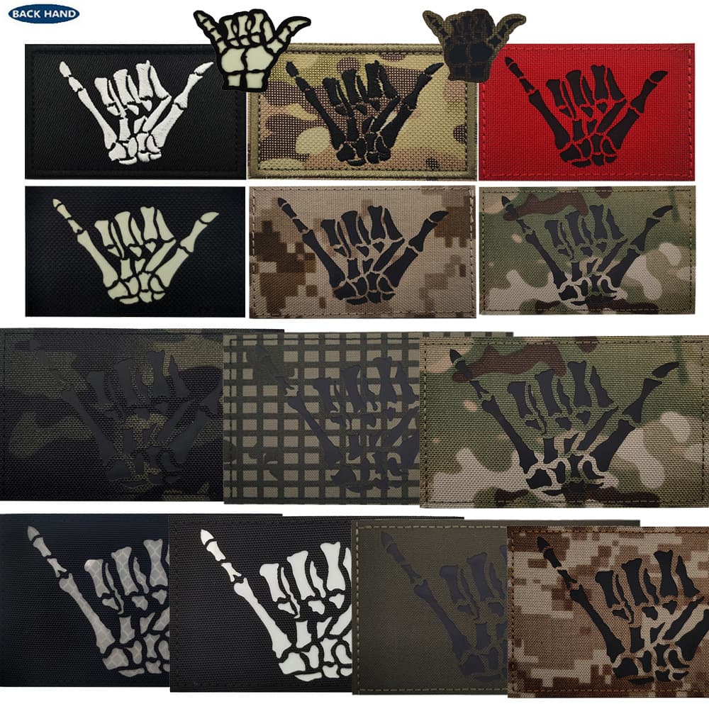 Infrared Reflective Laser Cut Hook and Loop Patch Gesture Skull Finger Glow-in-the-Dark Bag Patch Morale Patch Wholesale Stock
