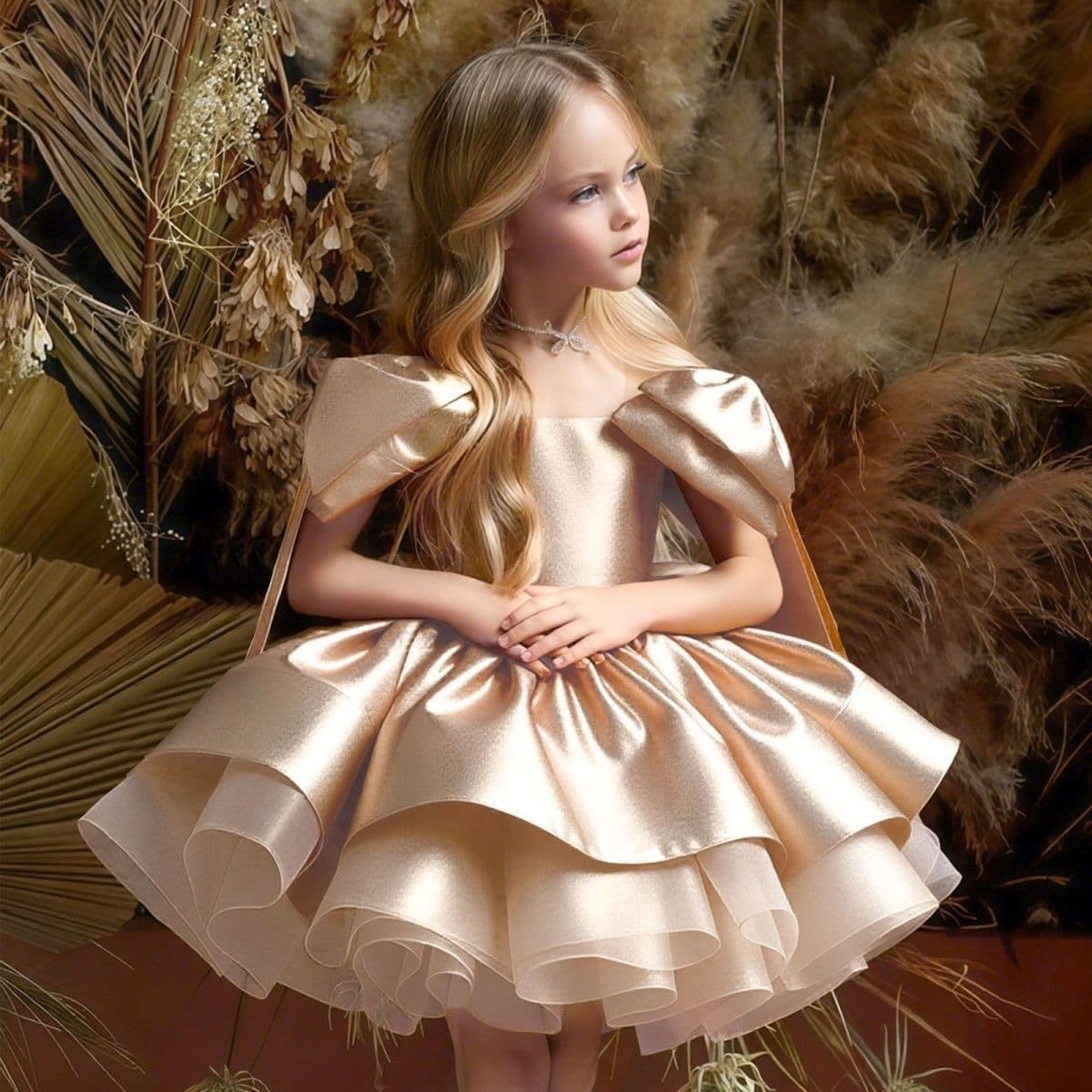Girls' Dress 2026 New Cross-Border Medium and Small Children Tulle Satin Puffy Skirt One-Year-Old Birthday Princess Dress Wholesale