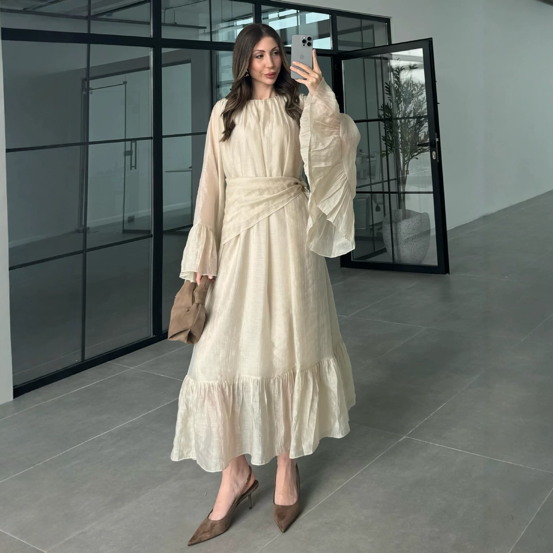 European and American Women's 2026 Spring Amazon Cross-border New Boat Neck Long Sleeve A-line Flared Dress Elegant Maxi Dress