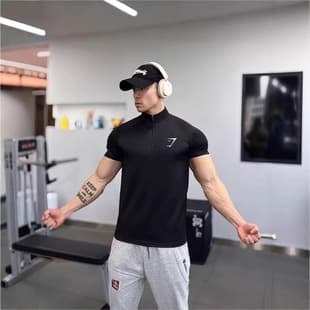 GYMSHARK Summer New Men's Tight T-Shirt Jogger Sports Fitness Running Training Quick-Dry Short Sleeve